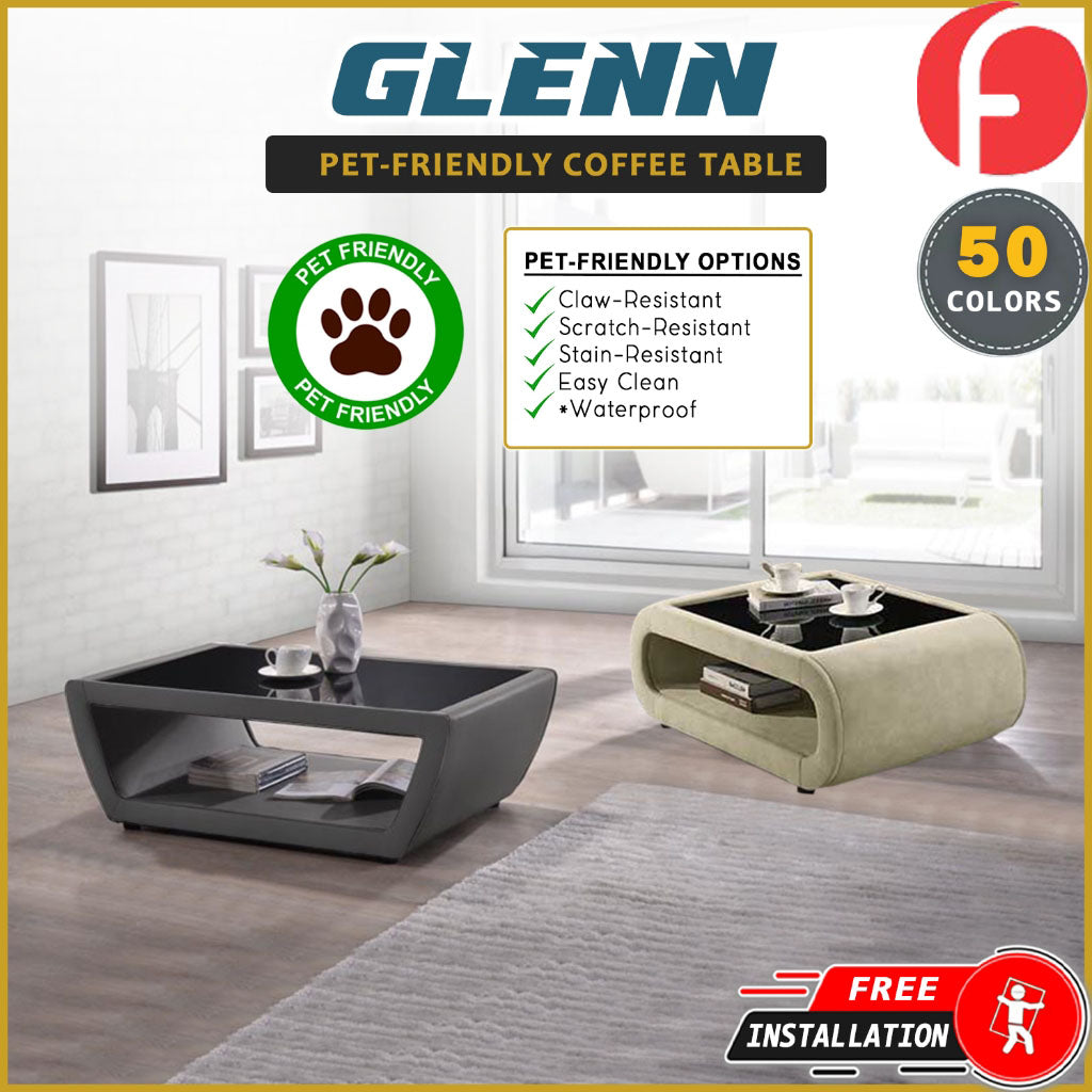 Glenn Coffee Table with Glass Top PetFriendly Fabric/Leather Scratch-Resistant Options