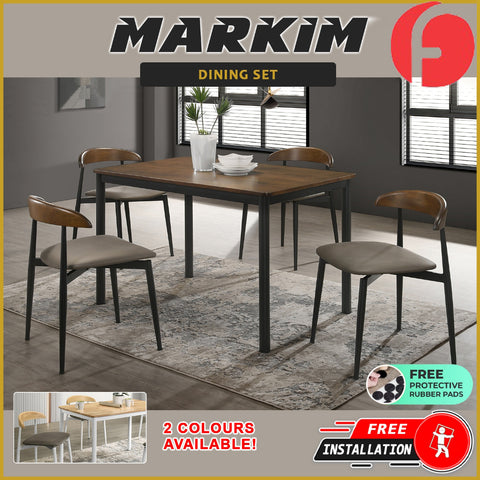 Image of Markim 4/6 Seater Dining Set w/ Table and Chair RubberWood + Metal Legs in 2 Colours