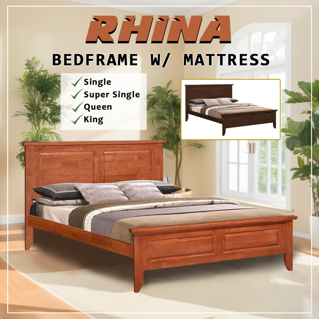 Rhina Solid Rubberwood Bed Frame w/ Underbed Space - All Size With Mattress Option