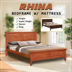 Rhina Solid Rubberwood Bed Frame w/ Underbed Space - All Size With Mattress Option
