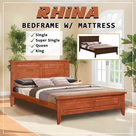 Image of Rhina Solid Rubberwood Bed Frame w/ Underbed Space - All Size With Mattress Option