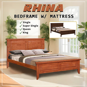 Rhina Solid Rubberwood Bed Frame w/ Underbed Space - All Size With Mattress Option