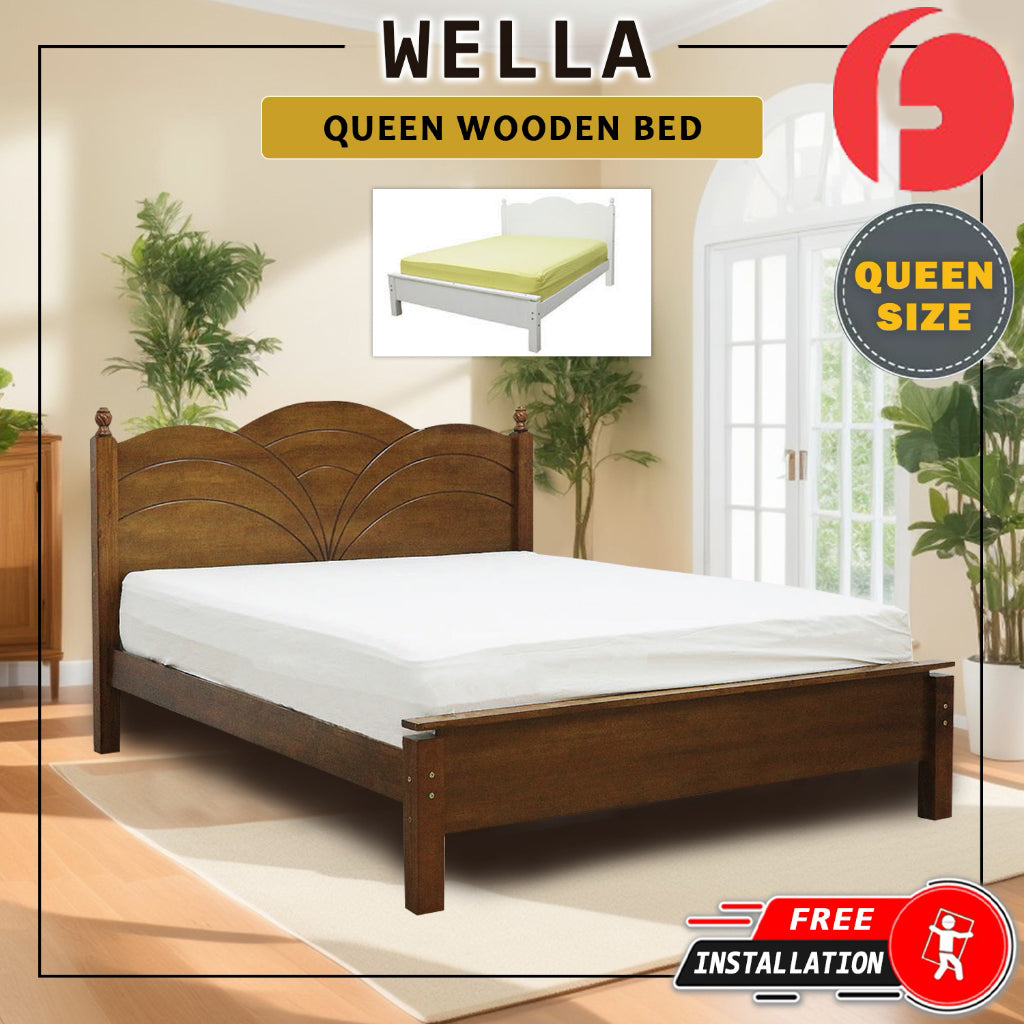 Wella Wooden Bedframe Queen Size In 2 Colours with Mattress Option - MDF+Veneer Wood