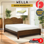 Wella Wooden Bedframe Queen Size In 2 Colours with Mattress Option - MDF+Veneer Wood