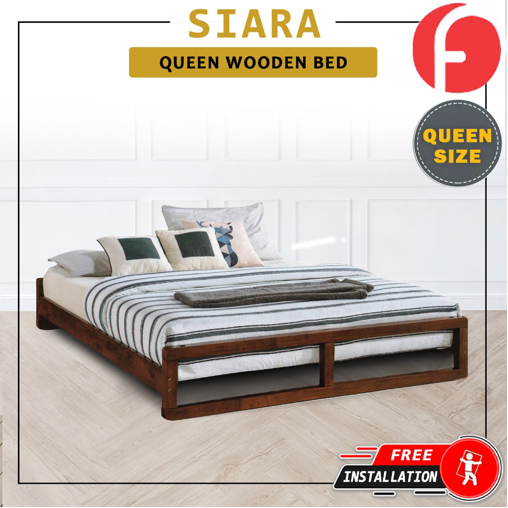 Siara Wooden Bedframe Queen Size In Walnut Colour with Mattress Option - Solid Wood