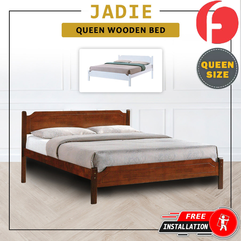 Jadie Wooden Bedframe Queen Size In 2 Colour with Mattress Option - MDF+Veneer Wood
