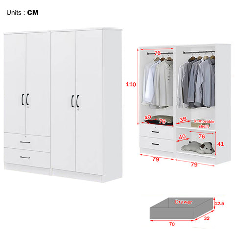 Image of Cyprus Series 4 Door Wardrobe with 2 Drawers in Full White Colour