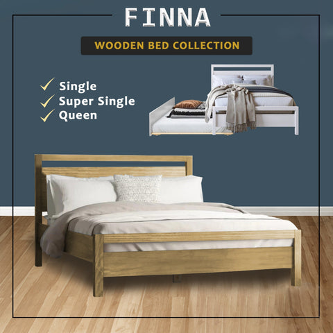 Image of Finna Solid Rubberwood Bed Frame Single, Super Single, Queen w/ Pull-Out Option