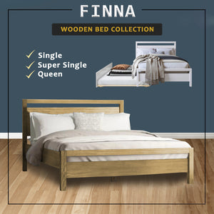 Finna Solid Rubberwood Bed Frame Single, Super Single, Queen w/ Pull-Out Option