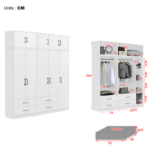 Image of Cyprus Series 5 Door Tall Wardrobe with 4 Drawers and Top Cabinet in Full White Colour