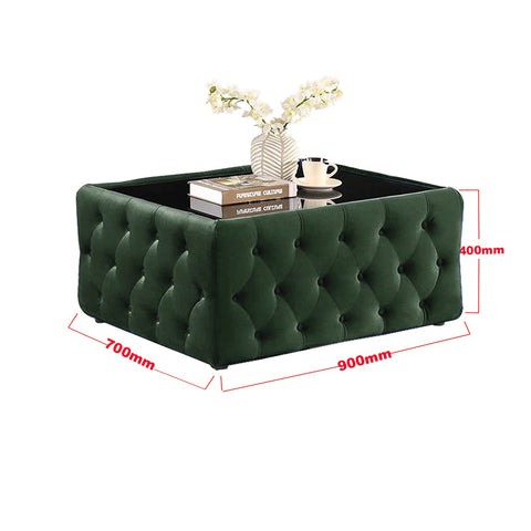 Image of Chesterfield Coffee Table with Black Glass Top in Dark Green Colour