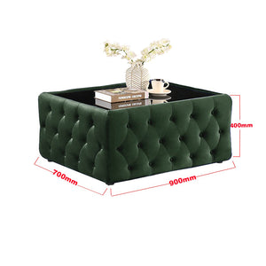 Chesterfield Coffee Table with Black Glass Top in Dark Green Colour