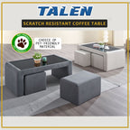 Talen Coffee Table with 2 pcs Stool - with PetFriendly Options