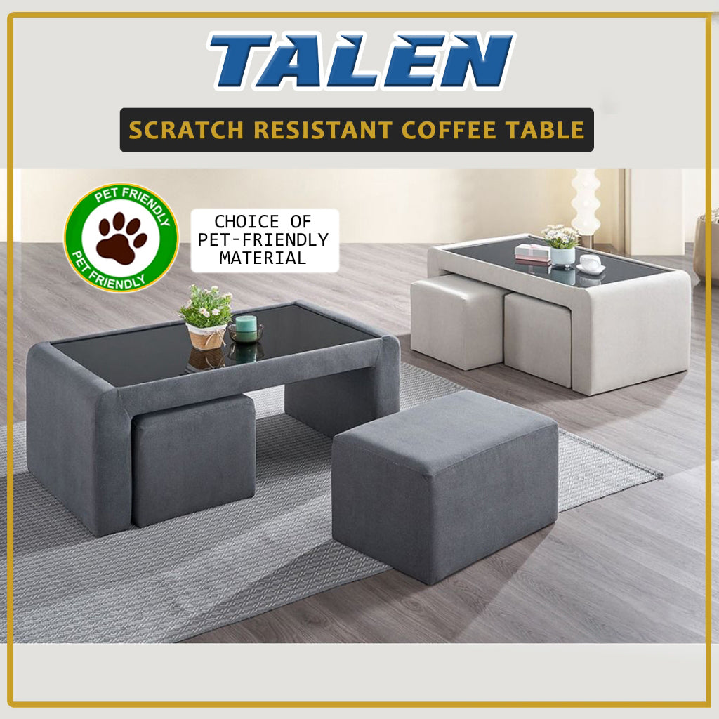 Talen Coffee Table with 2 pcs Stool - with PetFriendly Options