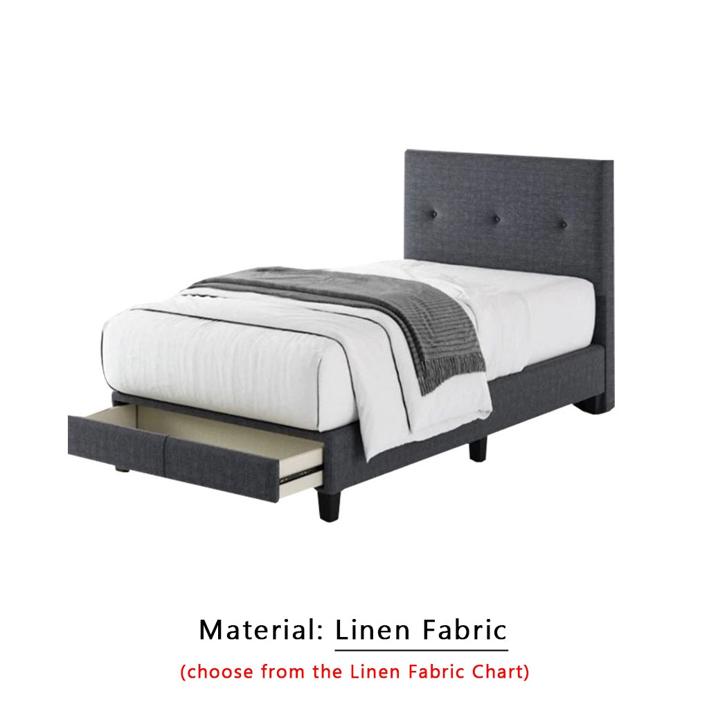 Taylor Twin Bed Frame with Drawer / Side Table  - PetFriendly Scratch-Resistant