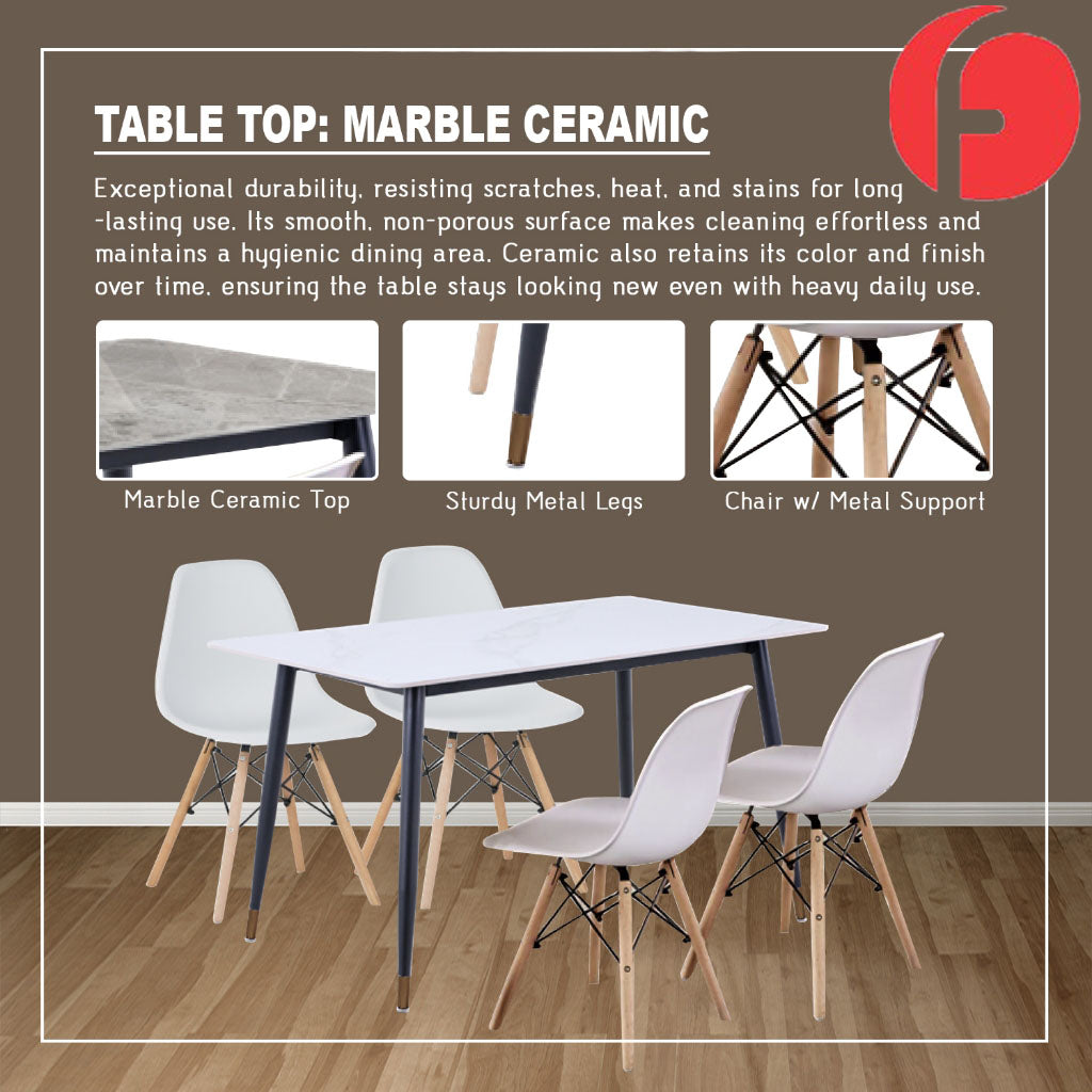 David 1+4 Dining Set with Table and Chair - Heavy-Duty Ceramic Table Top