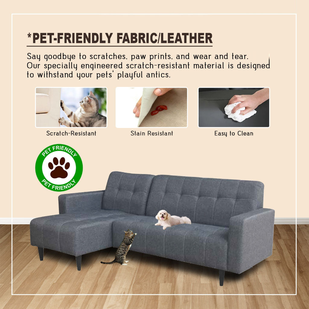 Winie L-Shaped Sofa Left or Right Chaise in 47 Colour -w/ PetFriendly Scartch-Resistant