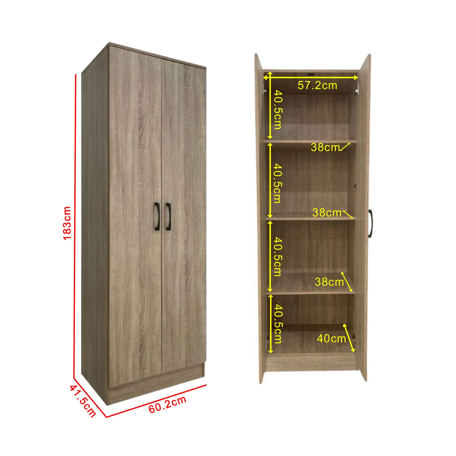 Munich Series 2-Door Shelf Wardrobe Soft Closing with TOP Cabinet Add On in 3 Colours
