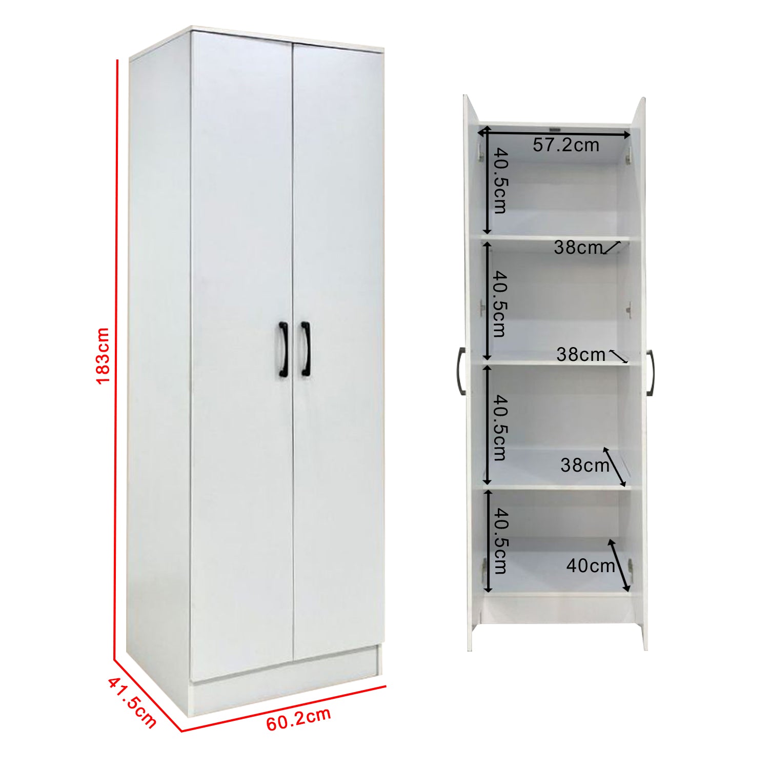 Munich Series 2-Door Shelf Wardrobe Soft Closing with TOP Cabinet Add On in 3 Colours