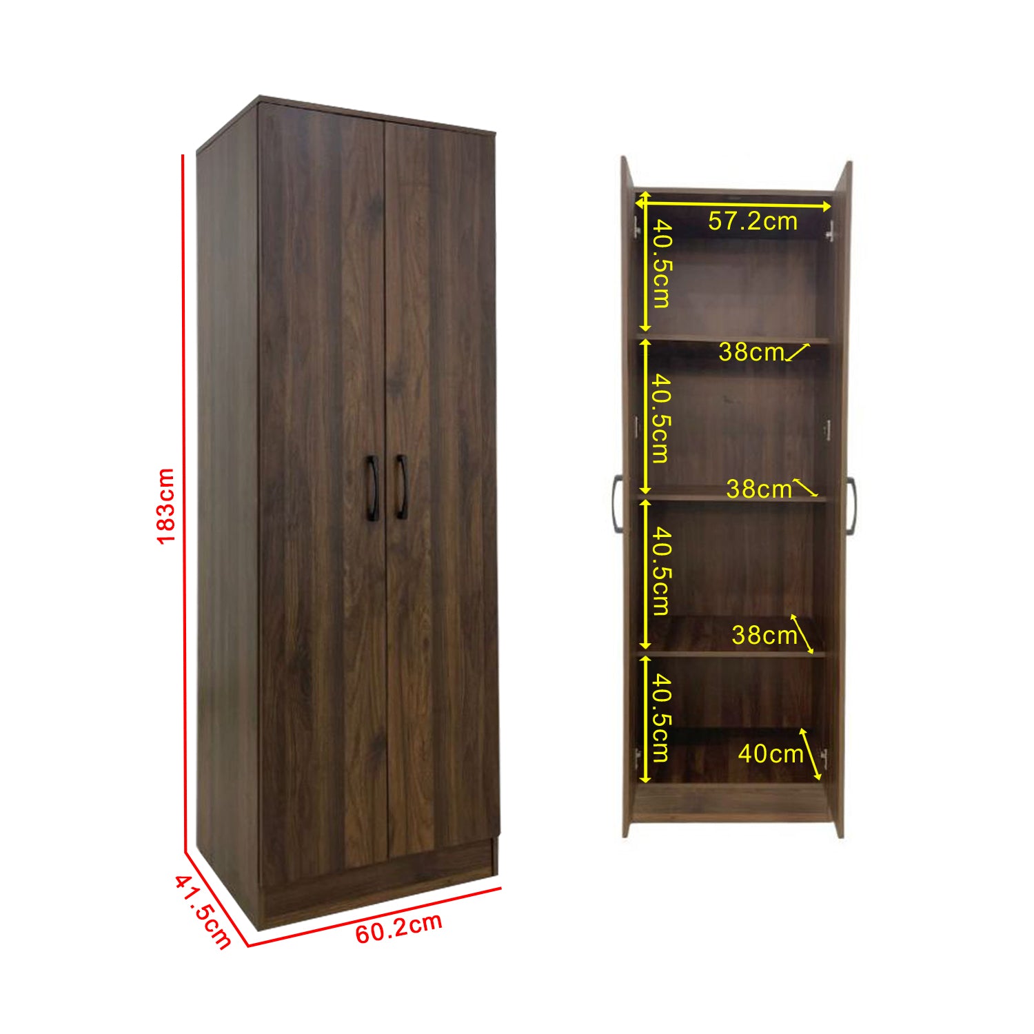 Munich Series 2-Door Shelf Wardrobe Soft Closing with TOP Cabinet Add On in 3 Colours