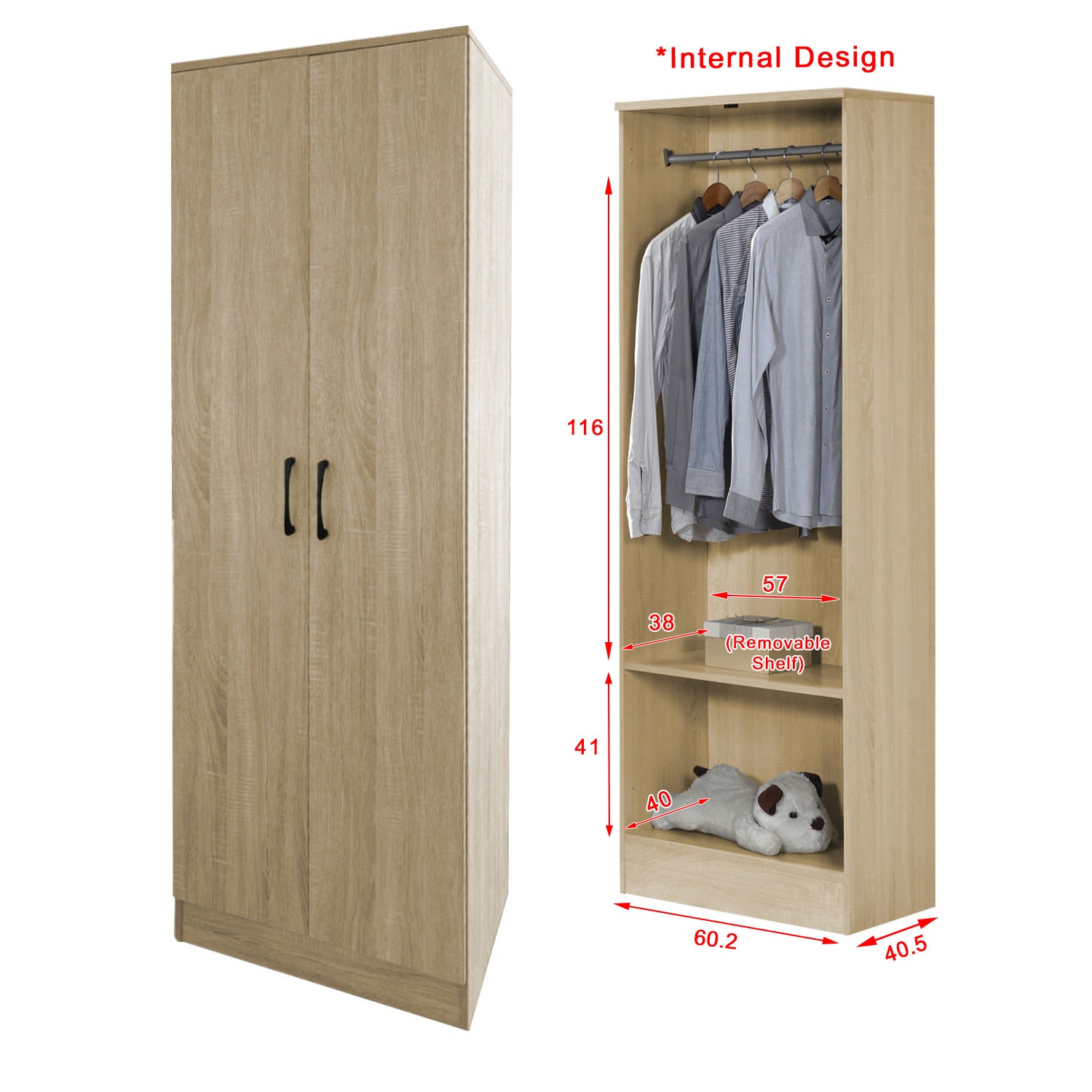 Munich Series 2-Door Soft Closing Wardrobe w/ Mirror Add-On in 2 Colours