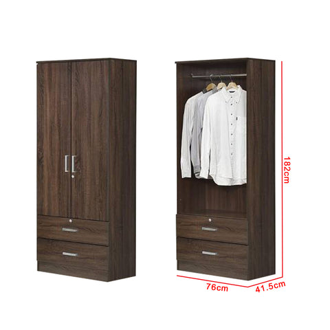 Image of Berlin Series 2 Door with Drawers Soft Closing Wardrobe in Columbia Walnut Colour