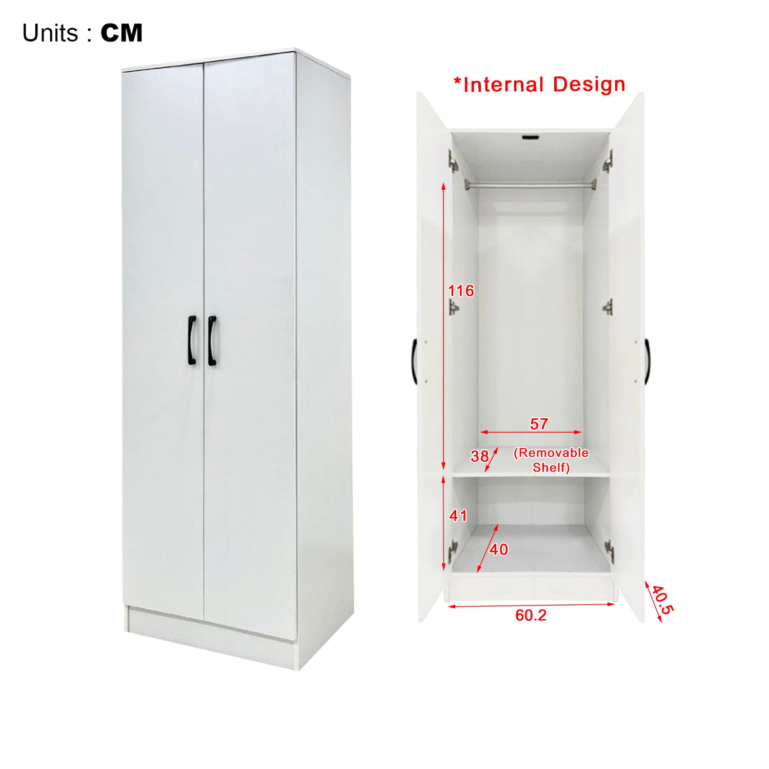 Munich Series 2-Door Soft Closing Wardrobe w/ Top Cabinet & Mirror Add-On in White