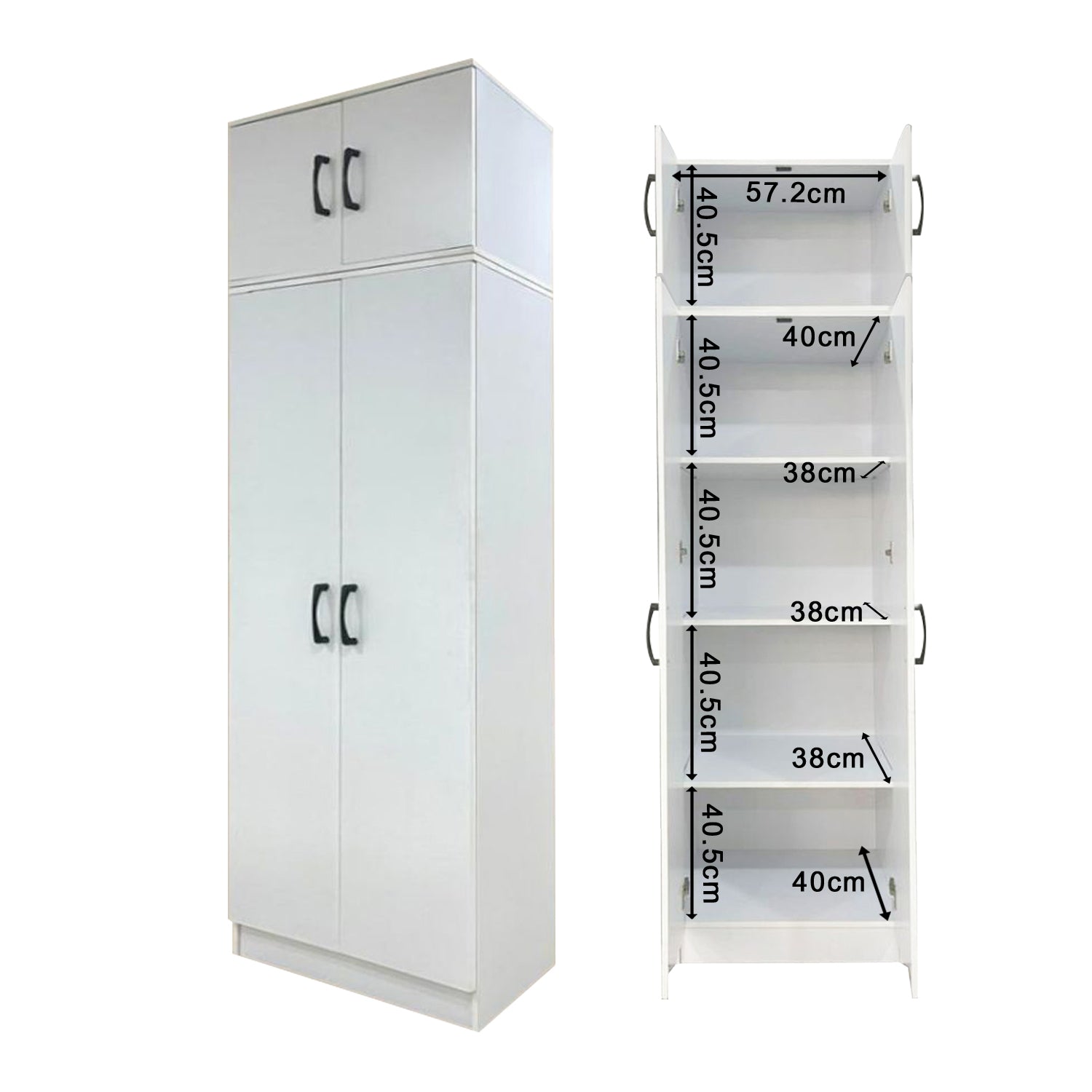 Munich Series 2-Door Shelf Wardrobe Soft Closing with TOP Cabinet Add On in 3 Colours