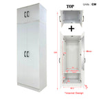 Munich Series 2-Door Soft Closing Wardrobe w/ Top Cabinet & Mirror Add-On in White