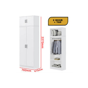 Cyprus Series 2 Door Tall Wardrobe with Top Cabinet in Full White Colour