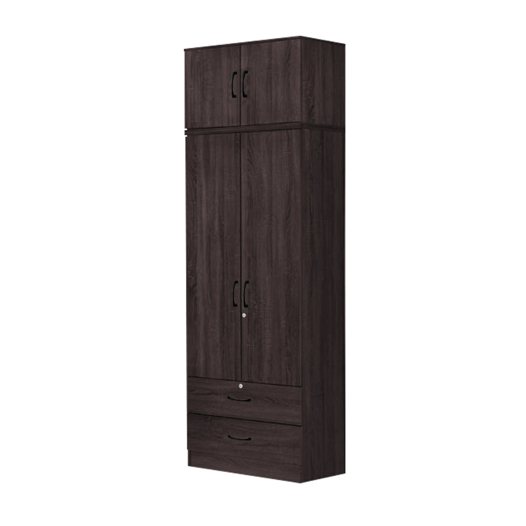 Britain Series 1/2/3/4/5 Doors Tall Wardrobe with Drawers and Top Cabinet in Black Walnut