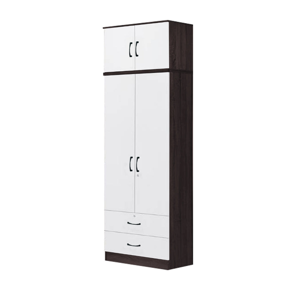 Rome Series 1/2/3/4/5 Doors Tall Wardrobe with Drawers and Top Cabinet in Walnut+White