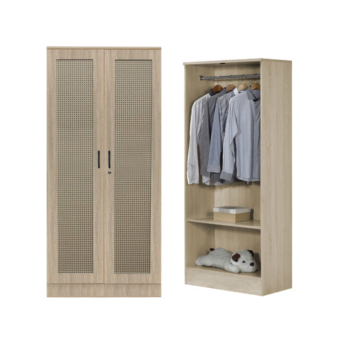 Image of CROATIA Series 1/2/3/4/5 Doors Wardrobe Rattan Design with Drawers and Top Cabinet