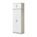 Poland Series 2 Door Tall Wardrobe with Top Cabinet in Ivory & White Colour