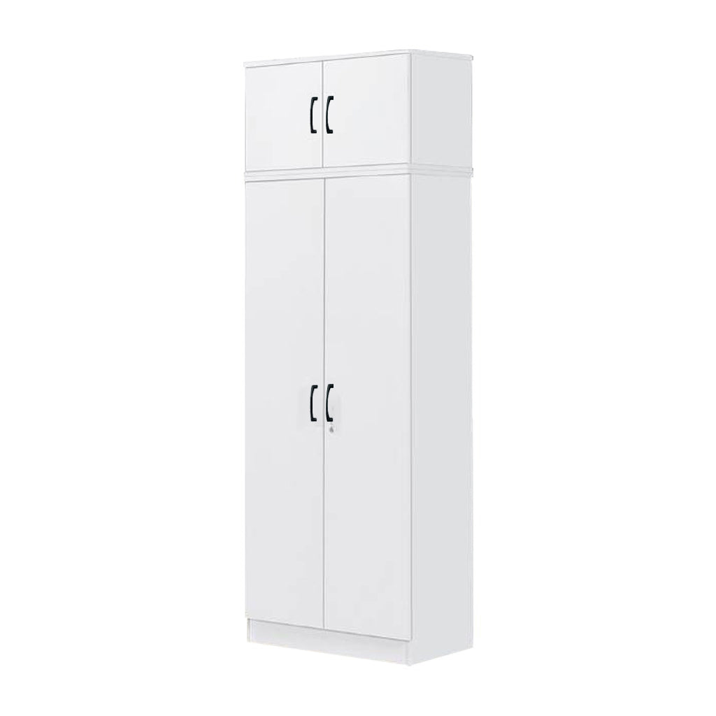 Cyprus Series 2 Door Tall Wardrobe with Top Cabinet in Full White Colour