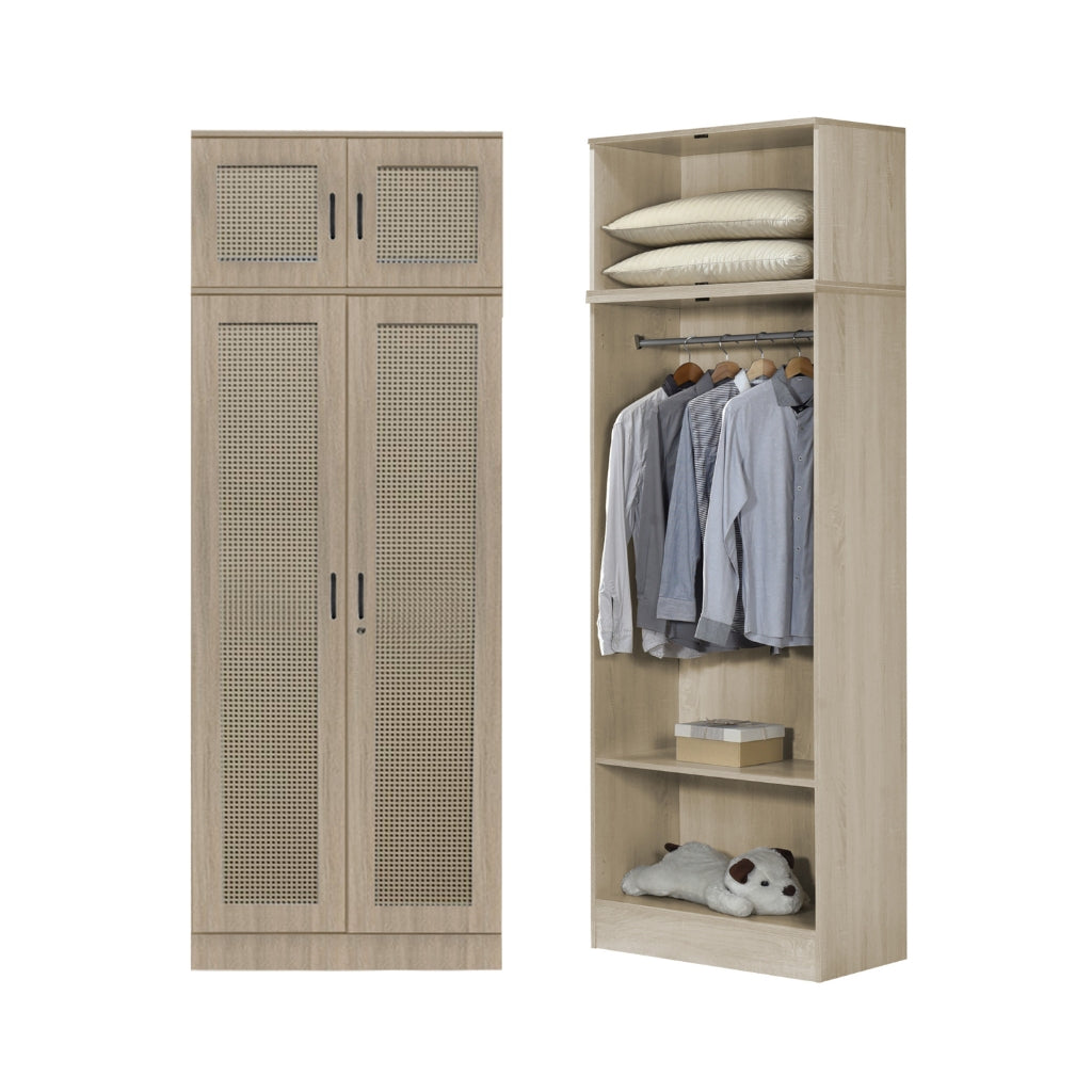 CROATIA Series 1/2/3/4/5 Doors Wardrobe Rattan Design with Drawers and Top Cabinet