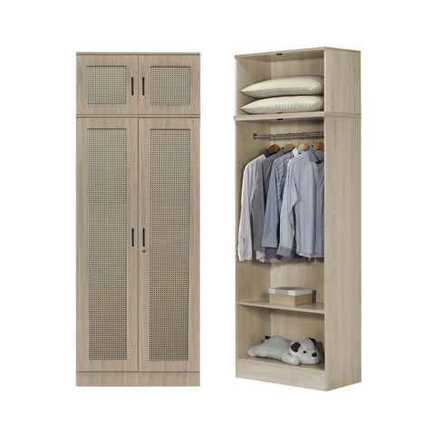 Image of CROATIA Series 1/2/3/4/5 Doors Wardrobe Rattan Design with Drawers and Top Cabinet