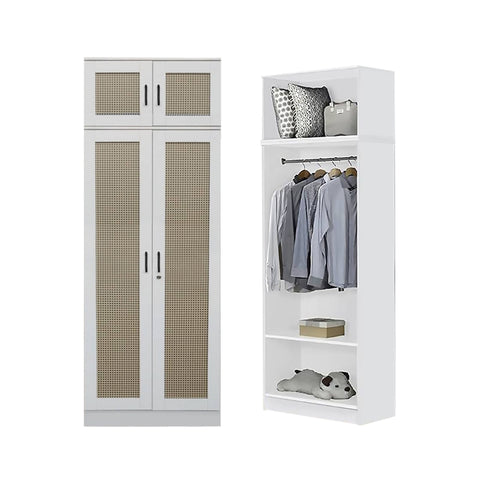 Image of CROATIA Series 1/2/3/4/5 Doors Wardrobe Rattan Design with Drawers and Top Cabinet