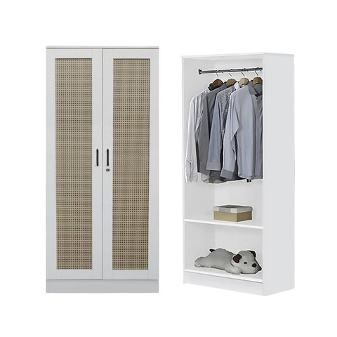Image of CROATIA Series 1/2/3/4/5 Doors Wardrobe Rattan Design with Drawers and Top Cabinet