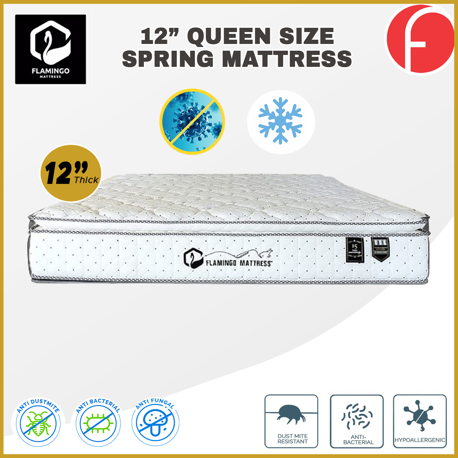 Flamingo 12" Queen Size Mattress HEIQ Anti-Bacteria Pocket Spring Mattress