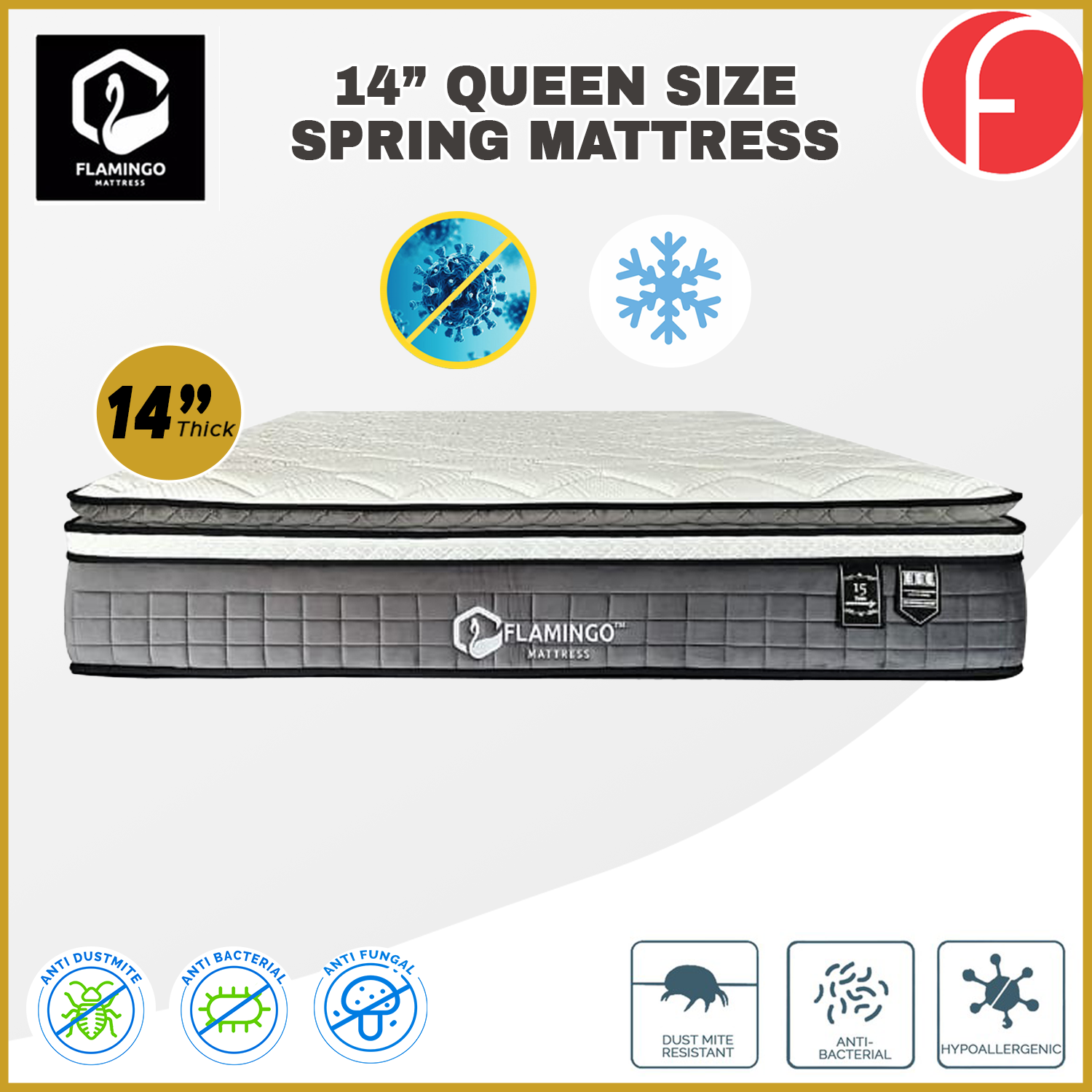 Flamingo 14" Queen Size Mattress HEIQ Anti-Bacteria Pocket Spring Mattress