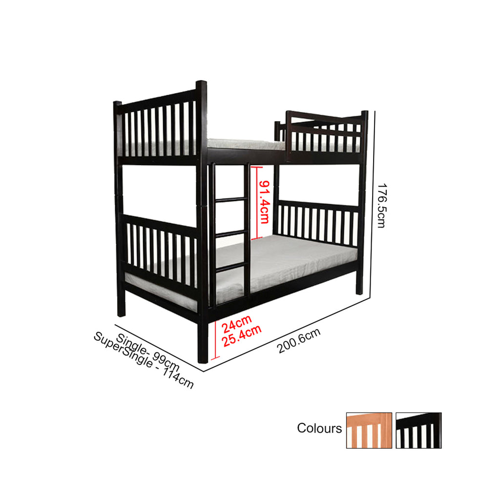 Stella Series15 Solid Mahogany Wood Bunk Bed with Pull-Out Add On Option Single/Super Single Size