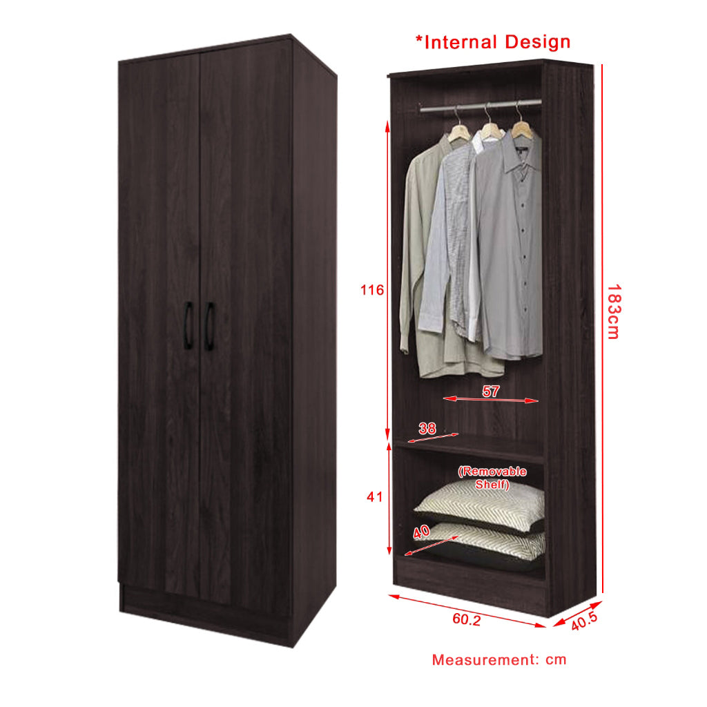 Munich Series 2-Door Soft Closing Wardrobe w/ Mirror Add-On in 2 Colours