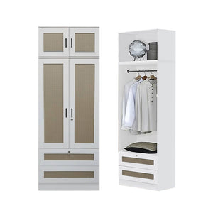 CROATIA Series 1/2/3/4/5 Doors Wardrobe Rattan Design with Drawers and Top Cabinet