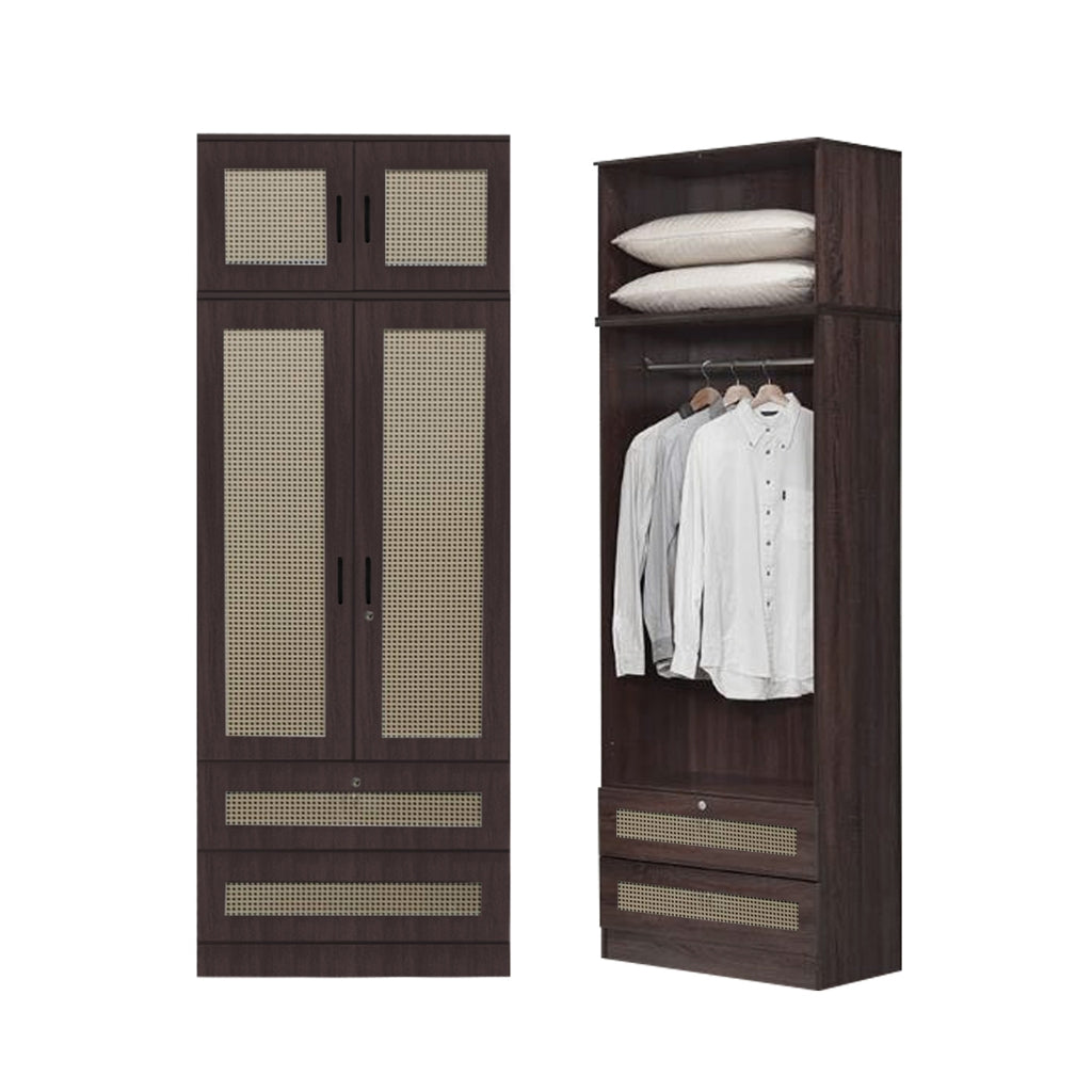 CROATIA Series 1/2/3/4/5 Doors Wardrobe Rattan Design with Drawers and Top Cabinet