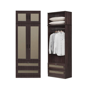 CROATIA Series 1/2/3/4/5 Doors Wardrobe Rattan Design with Drawers and Top Cabinet