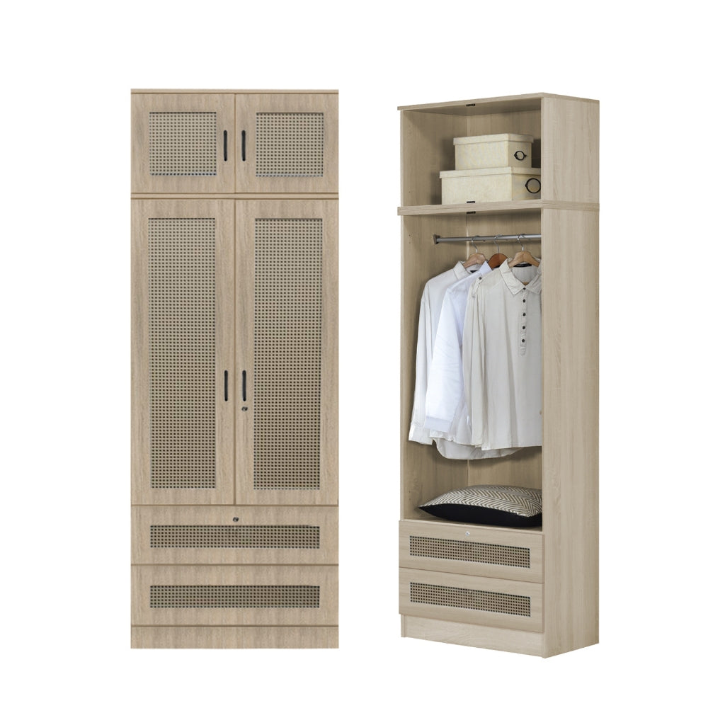 CROATIA Series 1/2/3/4/5 Doors Wardrobe Rattan Design with Drawers and Top Cabinet
