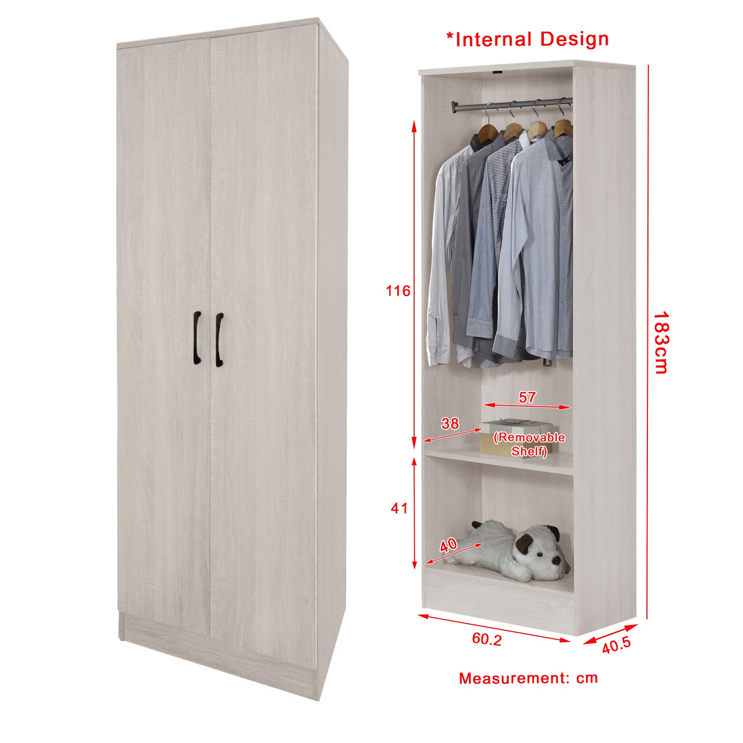 Munich Series 2-Door Soft Closing Wardrobe w/ Mirror Add-On in 3 Colours