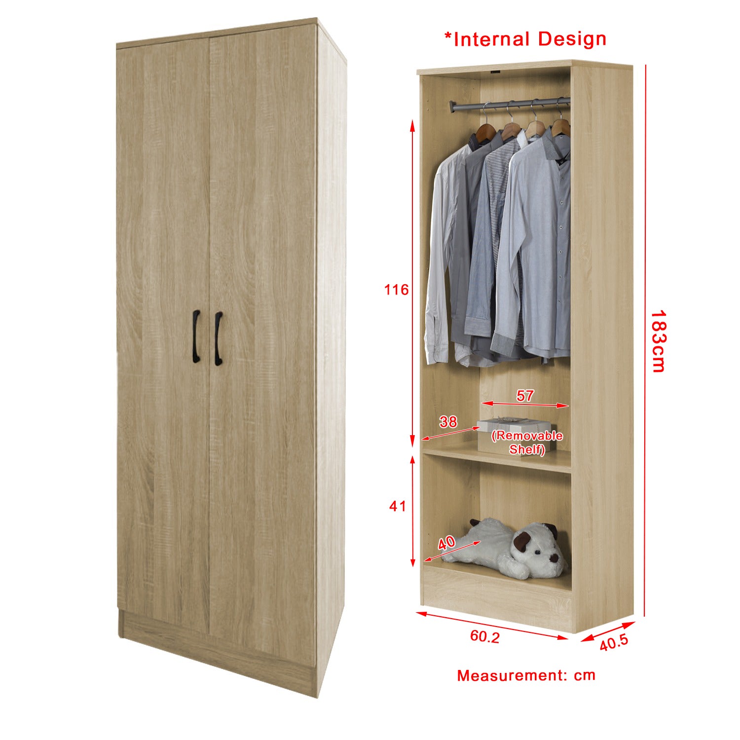 Munich Series 2-Door Soft Closing Wardrobe w/ Mirror Add-On in 2 Colours