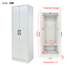 Munich Series 2-Door Soft Closing Wardrobe w/ Top Cabinet & Mirror Add-On in White
